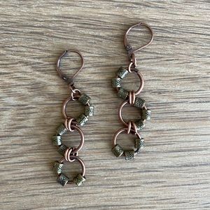 HAND CRAFTED EARRINGS Antiqued Copper Antiqued Brass Hoop Earrings Pierced